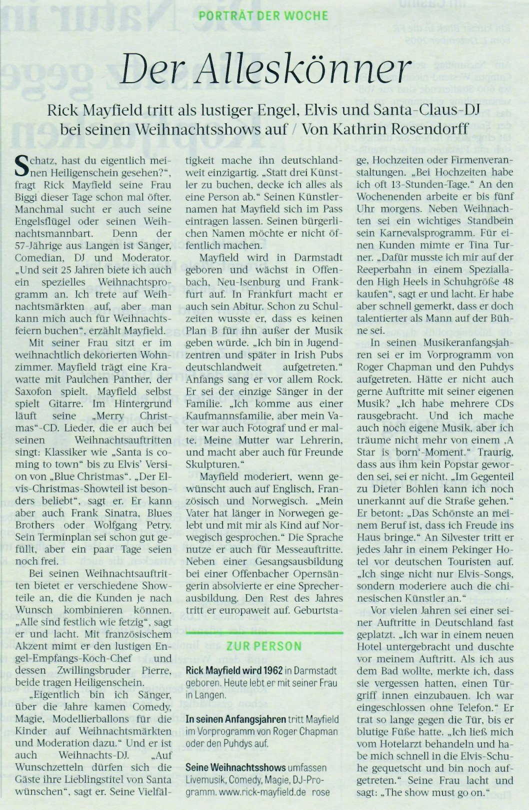 Geburtstagsfeier-Show-Frankfurt - Presseartikel Rick Mayfield